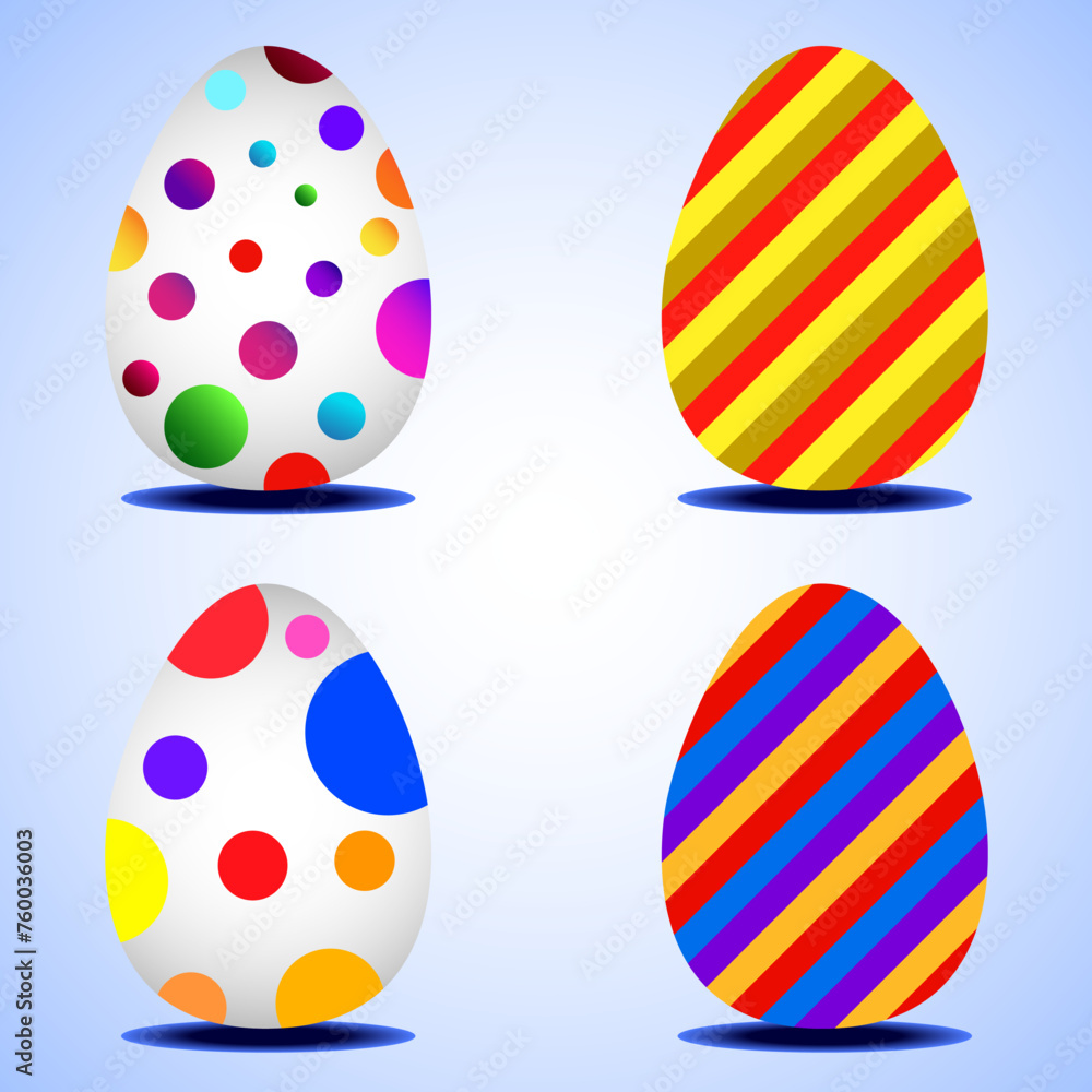 Set of colorful Easter eggs with colorful circles and lines. Vector illustration