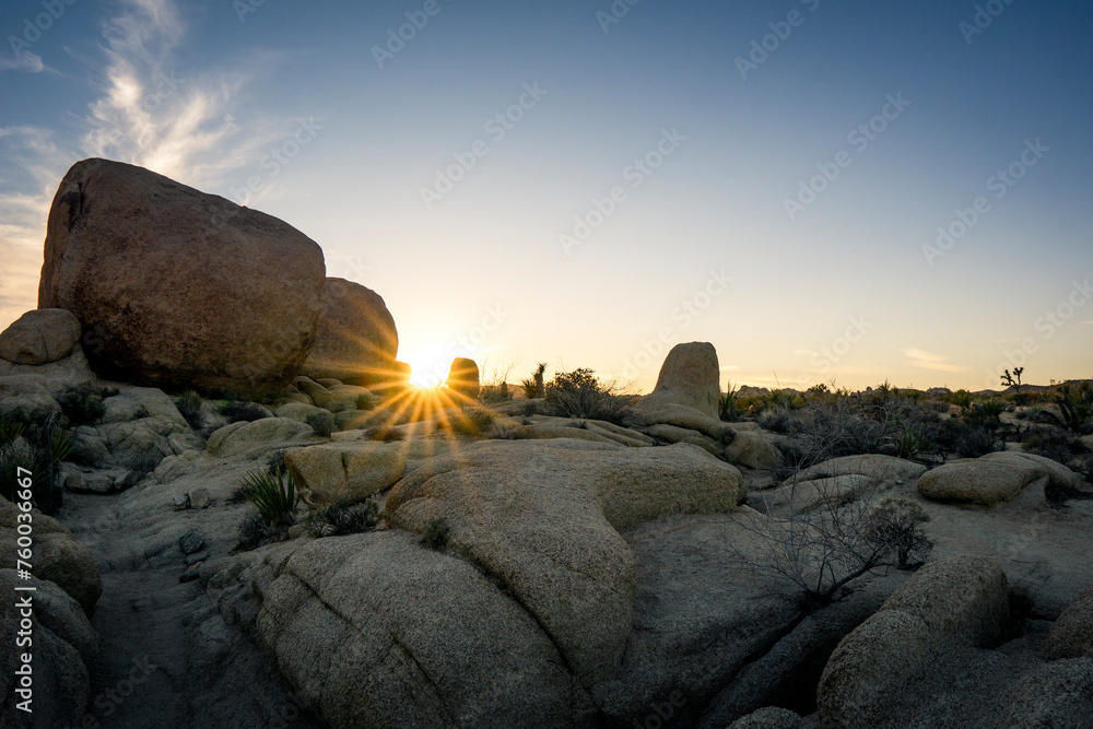 Rock formations and boulders in Joshua Tree National Park, California. - obrazy, fototapety, plakaty 