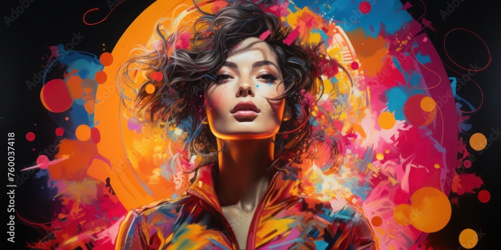 Vibrant Painting Depicting Womans Face Generative AI