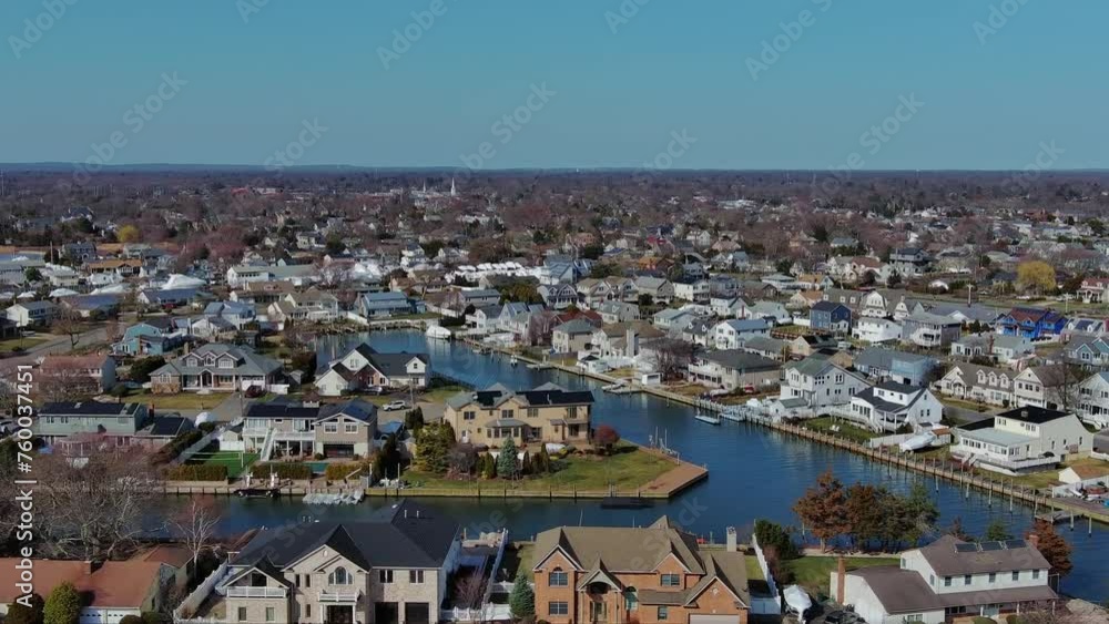 Babylon Long Island, New York aerial houses canal blue 4k Babylon Long Island, New York aerial houses canal blue 4k