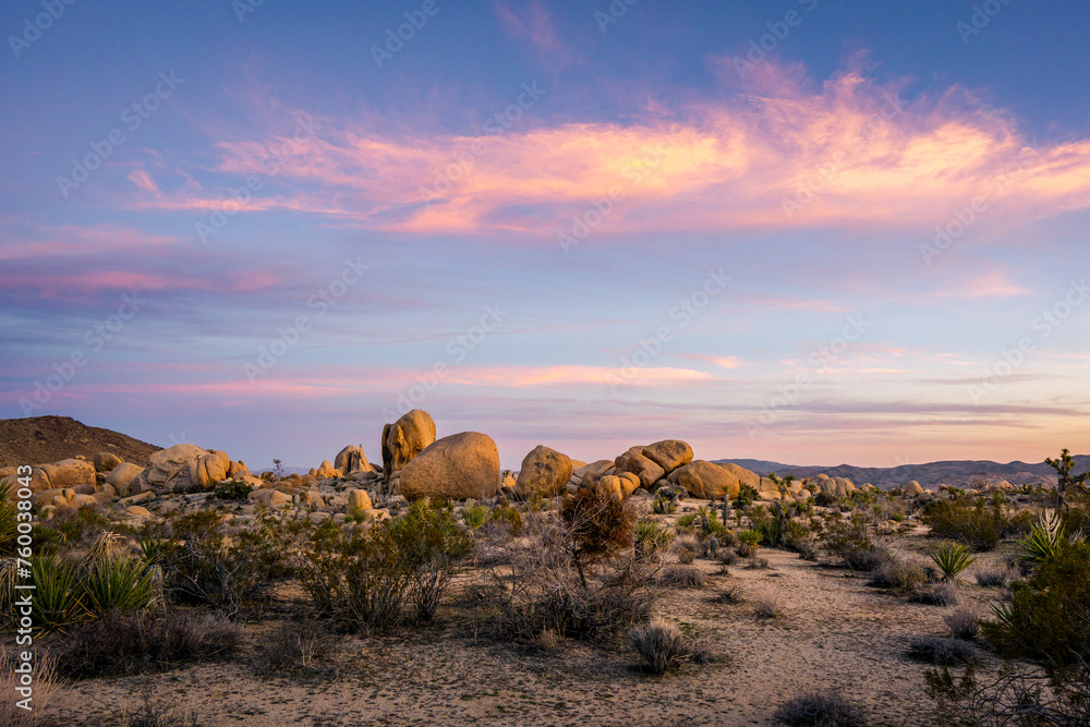 Rock formations and boulders in Joshua Tree National Park, California. - obrazy, fototapety, plakaty 