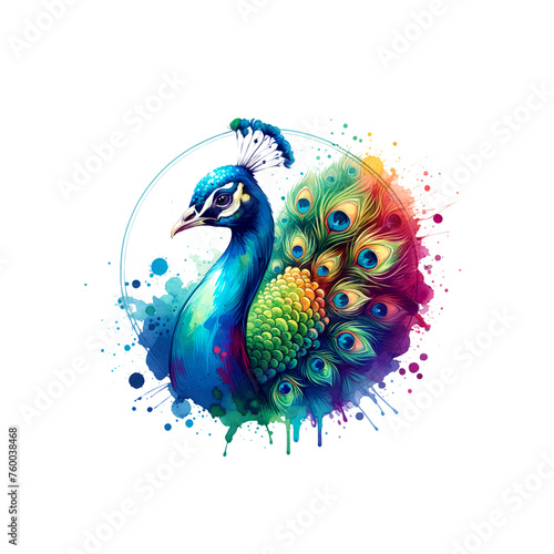 Beautiful watercolor peacock isolated on a transparent background
