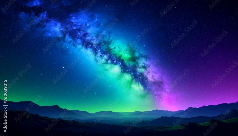 Beautiful Milky way galaxy, fantasy starry night sky, green blue and purple colorful, galaxy and aurora 4k wallpaper created with generative ai	