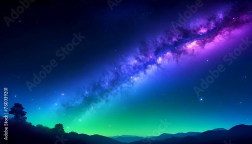 Beautiful Milky way galaxy, fantasy starry night sky, green blue and purple colorful, galaxy and aurora 4k wallpaper created with generative ai 