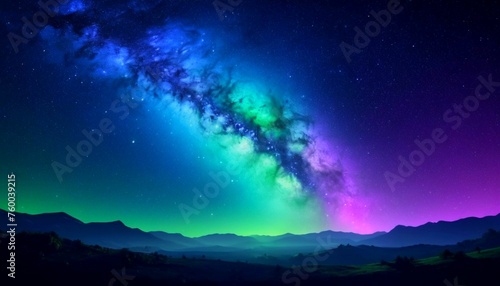 Beautiful Milky way galaxy, fantasy starry night sky, green blue and purple colorful, galaxy and aurora 4k wallpaper created with generative ai  © cd