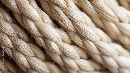 Thick cotton rope showing detail of threads and fibres, macro shot.