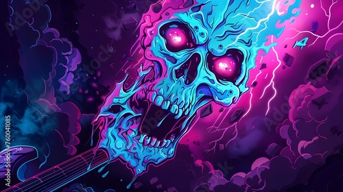 Rock metal skull artwork with 90's retro style.