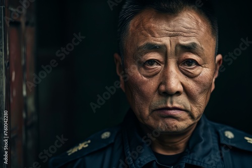 Asian police officer. Police crime scene. Generate Ai