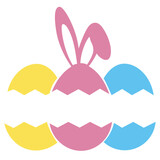 Vector illustration of easter eggs with easter bunny ears with space for text or lettering