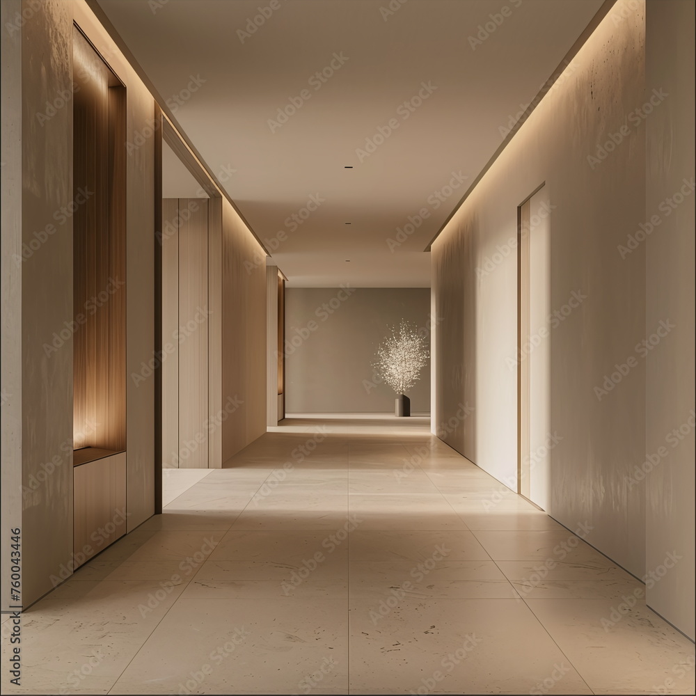 Fototapeta premium Modern and light house hall with empty walls