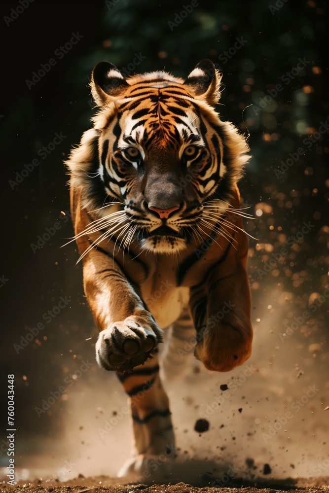 portrait of a tiger mid run 