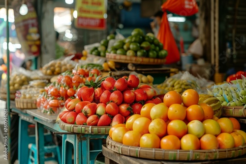 Asian fruit market. Store sale. Generate Ai