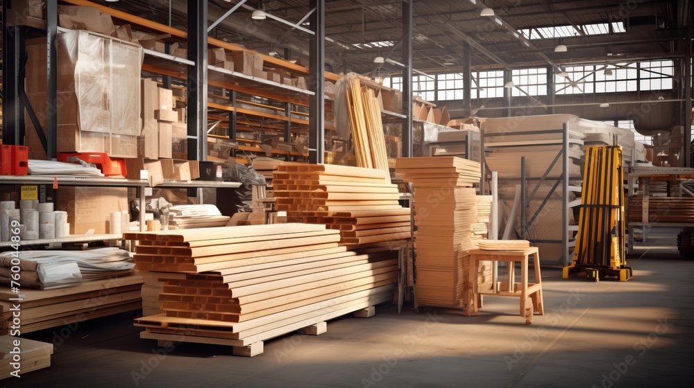 Obraz premium Construction building materials and industrial supplies on display at the store's front.