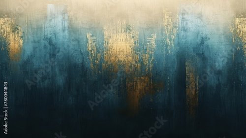 Decorative art background. Abstract, nostalgic, golden brushstrokes. Textured background. Oil on canvas. Abstract paintings. Foliage, blue, grey. Wallpaper, poster, card, rug, hanging, print... © Zaleman