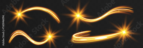 Light wave of shiny gold lines.Gold color glowing design element.Wavy bright stripes.	
