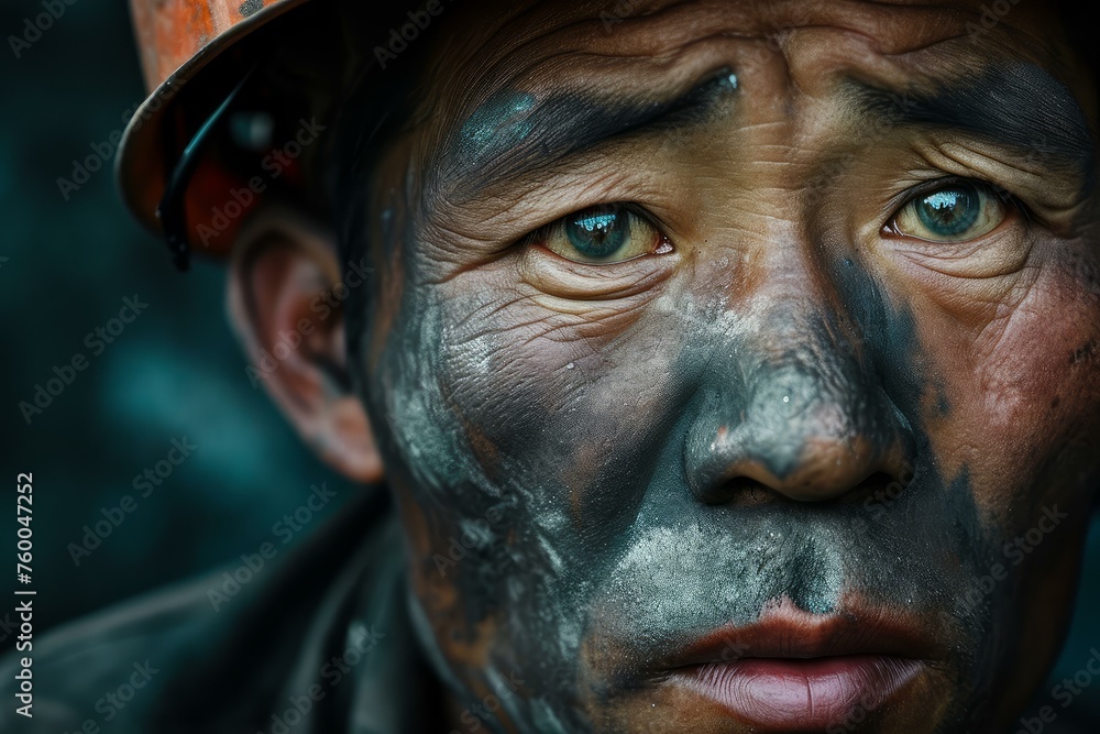 Asian miner face worker. Mine coal. Generate Ai