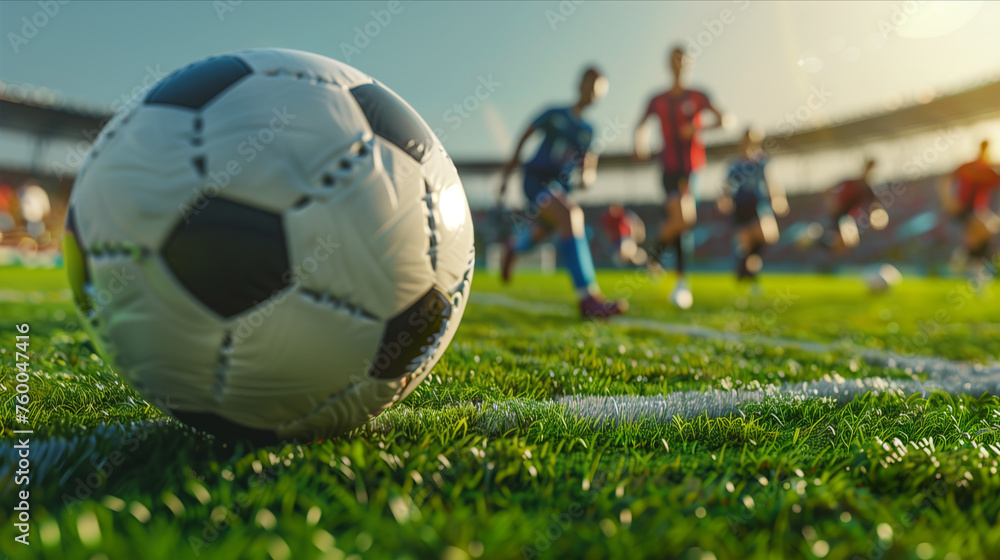 close up of soccer ball on soccer field.