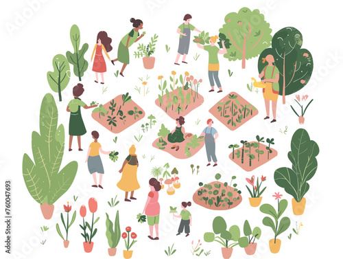  A community garden thrives with plots cultivated by people from different socioeconomic backgrounds promoting food security and fostering connections through shared responsibility. 