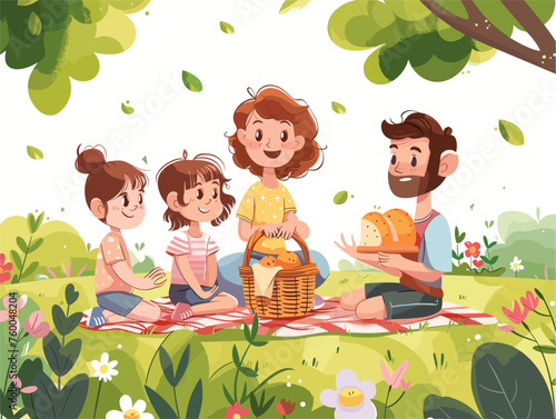  A family gathers around a picnic basket in a sun-dappled clearing laughter echoing through the crisp spring air. 