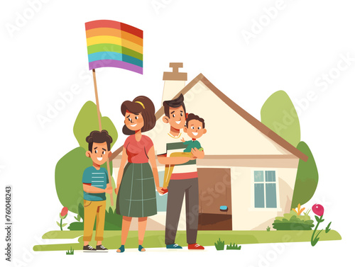  A family proudly displays a rainbow flag outside their home sending a message of acceptance and belonging. 