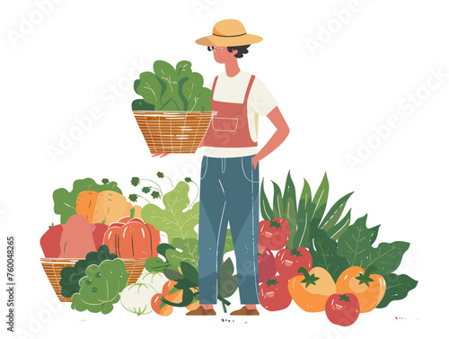  A farmer surveys their bountiful harvest the fruits of their labor ripe for the picking. 