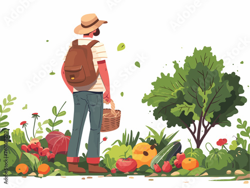  A farmer surveys their bountiful harvest the fruits of their labor ripe for the picking. 