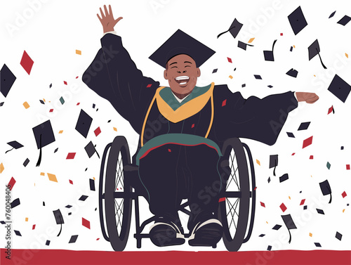  A graduate with a disability beams as they conquer the stage receiving thunderous applause. 