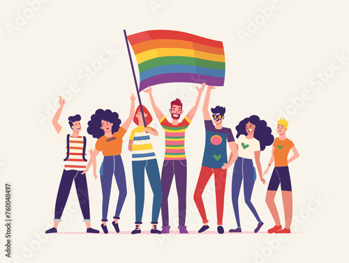  A group of friends pose for a photo their laughter echoing as they hold a rainbow flag aloft in a gesture of solidarity. 