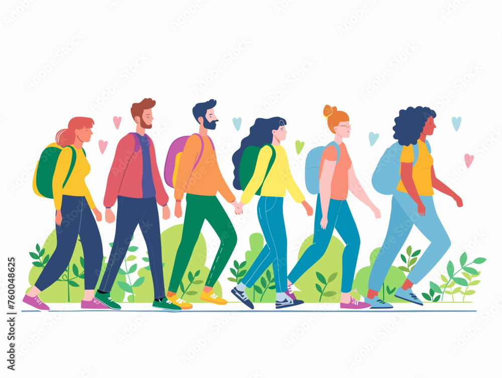  A group of volunteers participate in a walkathon to raise awareness for a specific cause garnering support for a worthy cause.  - obrazy, fototapety, plakaty 