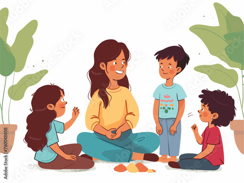  A group of siblings sit around their mother listening attentively as she shares cherished stories from their childhood. 