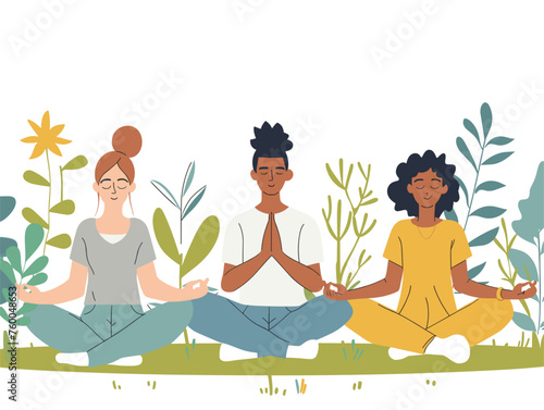  A group participates in a silent meditation session practicing mindfulness and becoming aware of their inner thoughts and feelings. 