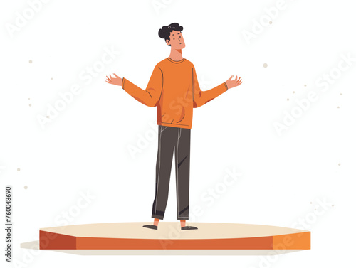  A hesitant individual steps onto the stage ready to embark on a new venture in their public speaking journey. 
