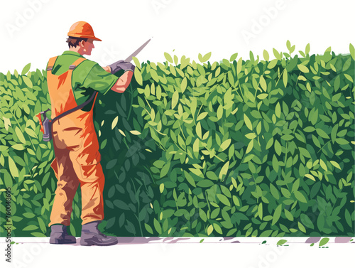  A landscaper meticulously shapes a hedge wielding shears with precision and dedication to artistry in nature. 