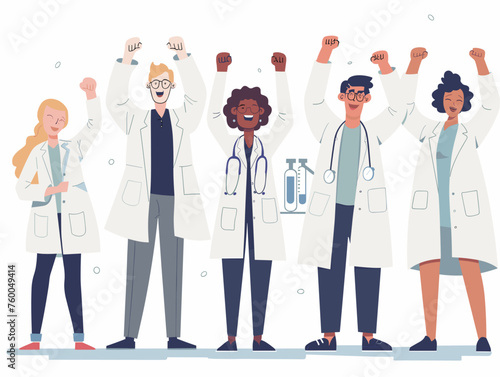  A team of scientists cheers in a lab their research leading to a groundbreaking discovery. 