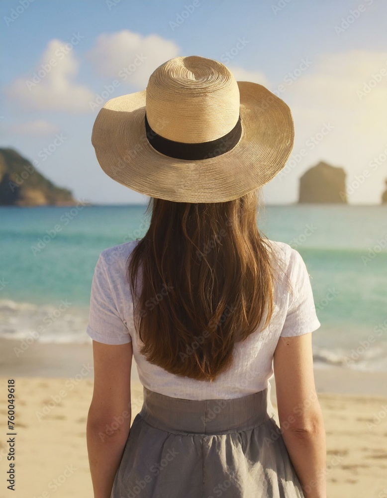 Female person enjoy sea vacation. Tourism concept 