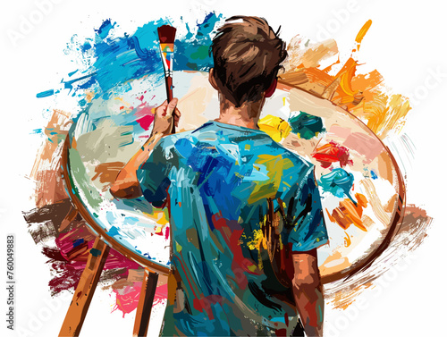  An artist meticulously mixes paints on their palette striving to capture the essence of their subject through countless brushstrokes. 