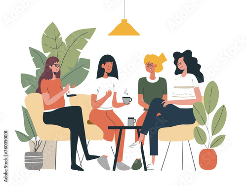  Friends gather for a casual coffee chat openly sharing their experiences and offering support to someone struggling with anxiety. 