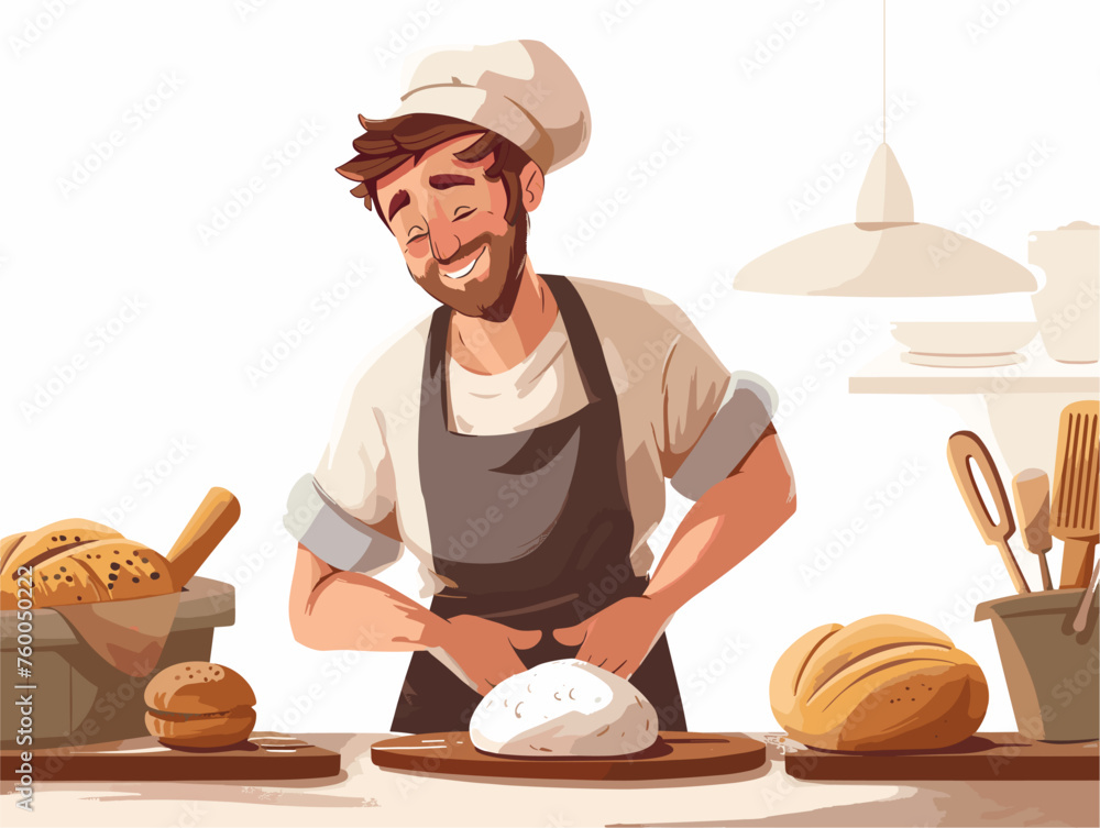 A baker kneads dough preparing for the fragrant warmth of a rising loaf. A baker kneads dough preparing for the fragrant warmth of a rising loaf.