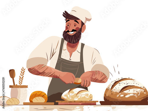  A baker kneads dough preparing for the fragrant warmth of a rising loaf. 