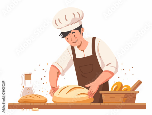  A baker kneads dough preparing for the fragrant warmth of a rising loaf. 
