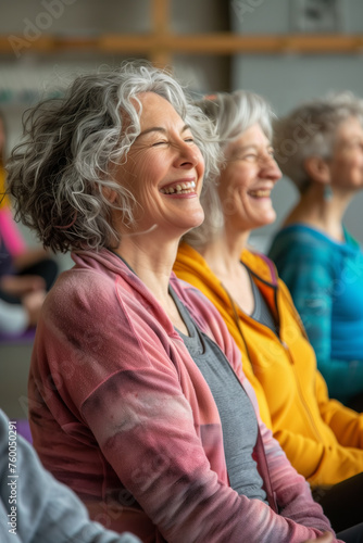 Wallpaper Mural Elderly women laughing and sitting together in yoga studio. Torontodigital.ca