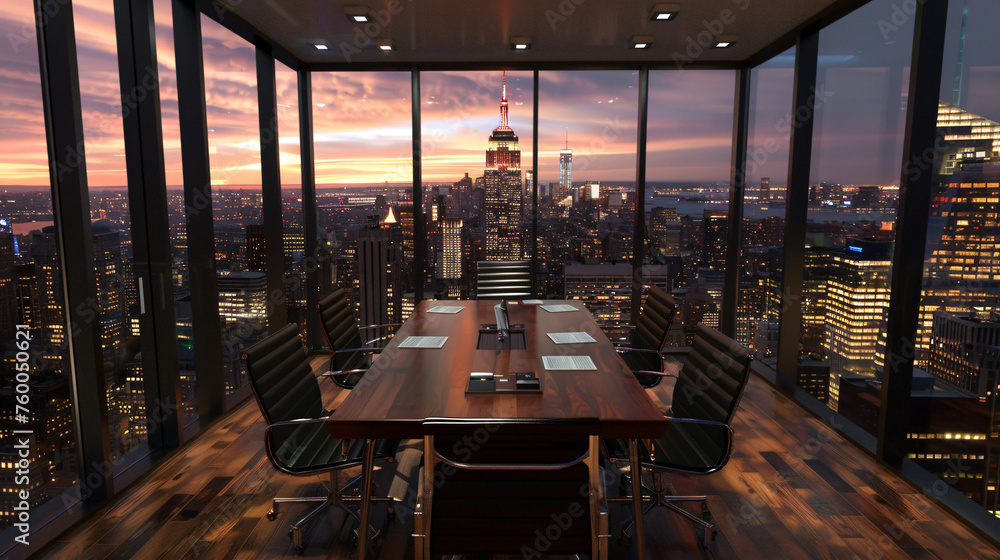 Fototapeta premium interior of modern conference room, table, chair, view, interior, luxury, room, furniture, chairs, architecture, window, empty, city, design, room, design, view, luxury, apartment, building, nobody