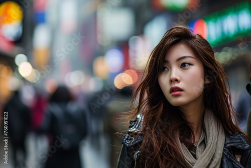 Lively Asian women street. Outside travel trip. Generate Ai