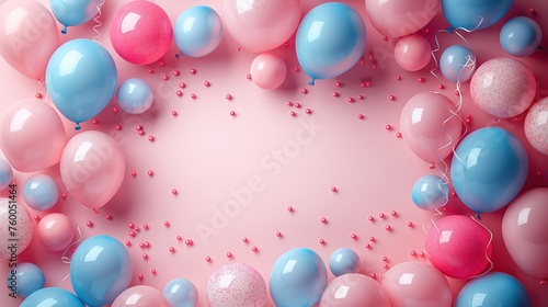 pink and blue balloons. A Dreamy Celebration. Ethereal Pink and Blue Balloons Floating Amidst a Magical. Sparkling Atmosphere