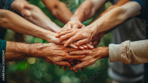 Hands join together for work togetherness, Hands stack for business and service, Team donating or teamwork. A concept that connects community and charity. Group participation by business workforce.