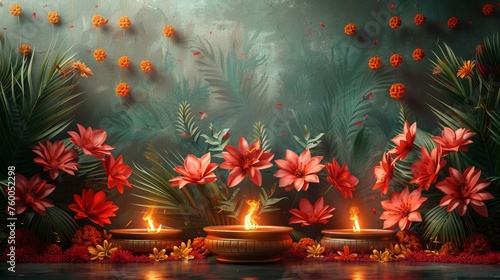 An illustration of the Indian festival of Gudi Padwa with a decorated background. photo