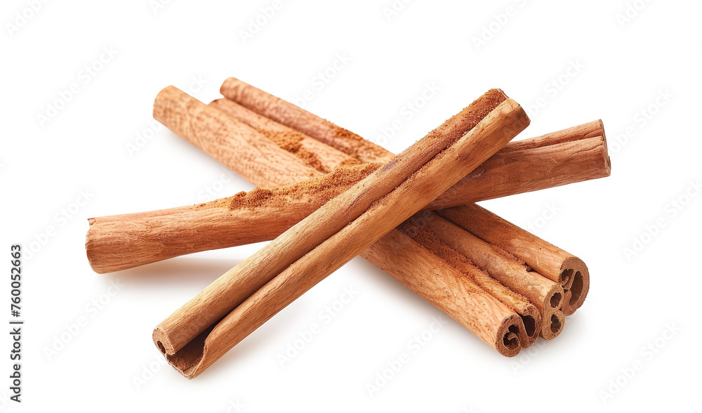 Cinnamon sticks with powder cinnamon isolated on white background .