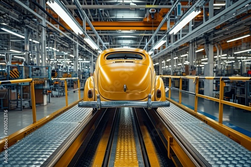Assembly line car. Robot factory. Generate Ai photo