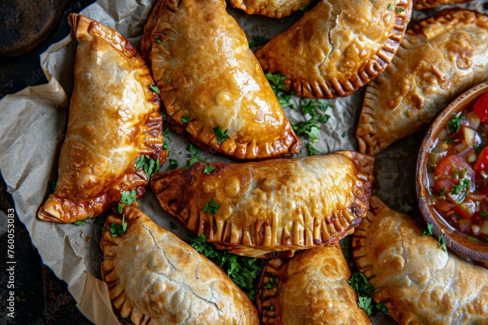 Assorted empanadas food. Fried baked pastry meal. Generate Ai - obrazy, fototapety, plakaty 