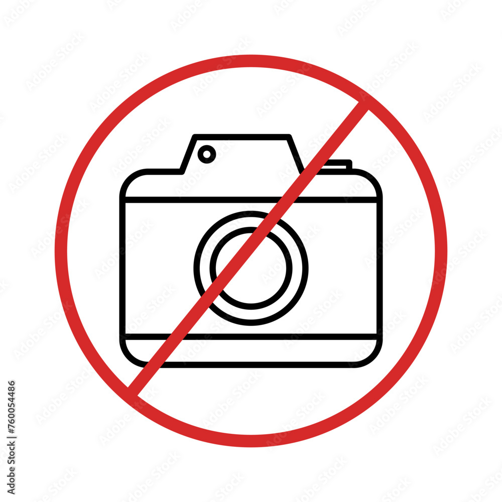 Photography is prohibited linear icon. Prohibition symbol sticker for public places. No camera sign. Editable stroke. Vector illustration Photography is prohibited linear icon. Prohibition symbol sticker for public places. No camera sign. Editable stroke. Vector illustration